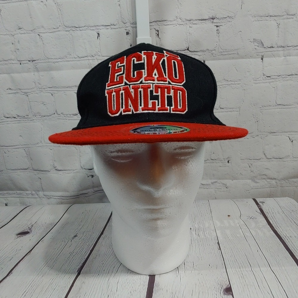 Ecko Unltd Men's Flat Bill Adjustable Snap Back Baseball Hat Black &Red